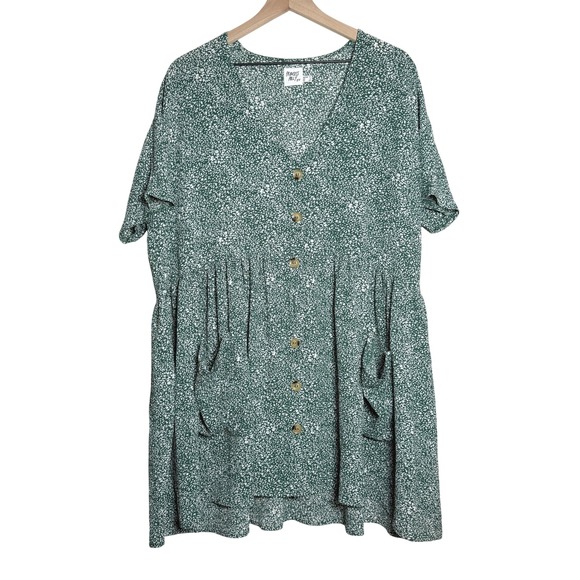 Princess Polly Dresses & Skirts - Princess Polly Womens Mini Shirt Dress 6 Green Floral Button Up Brunch Flowy
